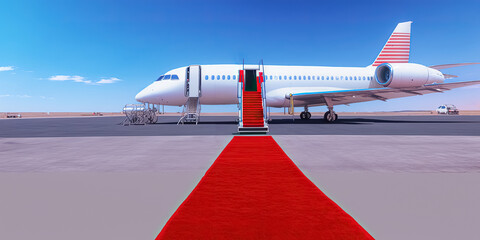 Boarding commercial airplane with red carpet presentation. digital art