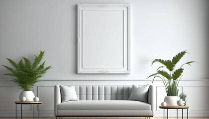 mockup poster frame in modern interior background, living room, Scandinavian style, Generative ai