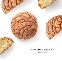 Conchas, mexican bread, traditional bakery. Food concept. Macro  concept.