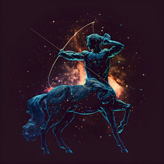 Sagittarius Horoscope Sign Centaur. Ai Generated Illustration. Outer Space Background. Lunar Zodiac. - obrazy, fototapety, plakaty