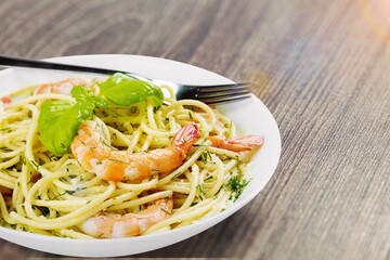 Delicious shrimp tasty dish in plate