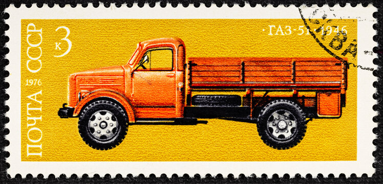 USSR - CIRCA 1976: A Stamp printed in the USSR shows truck GAZ-51 - 1946.