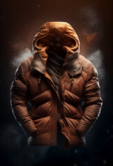 brown warm down winter jacket
