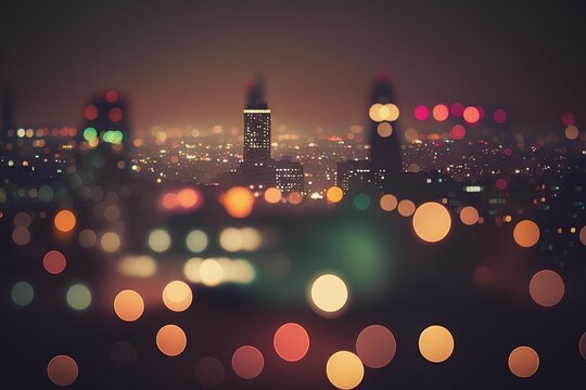  A Blurry Photo Of A City With Lots Of Lights.  Generative Ai