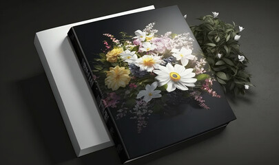  a book with a bunch of flowers on top of it.  generative ai