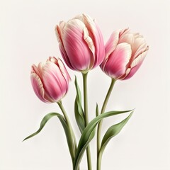 Naklejka premium spring tulips in a vase on a white table. Mockup to demonstrate work.generation al