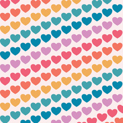Seamless heart rainbow color pattern. Festive vector pattern with love and love symbols for fabric prints and wrapping paper.