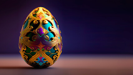 3D Render of Colorful Paper Floral Egg On Brown And Purple Background And Copy Space.