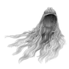 Long hair high fantasy isolated 3d render white hair platinum silver