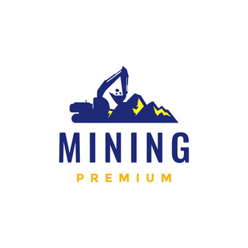 Excavator Ground Mining Peak Land Gold Logo Design Vector Icon