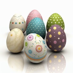 Fototapeta premium Easter eggs set in white background Generative AI