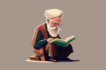 an old man moeslim in ottoman turkey reading the quran, Generative AI