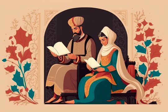 couple muslim reading quran together at mosque, Generative AI