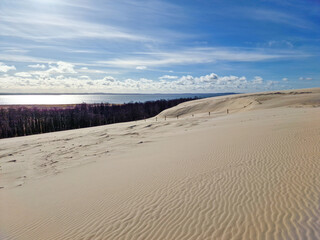 View on Lebsko Lake from Lacka dune in Slowinski National Park. Leba, Poland