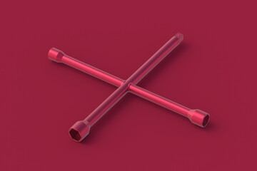 Cross wrench of magenta on red background. Color of the year 2023. 3d render