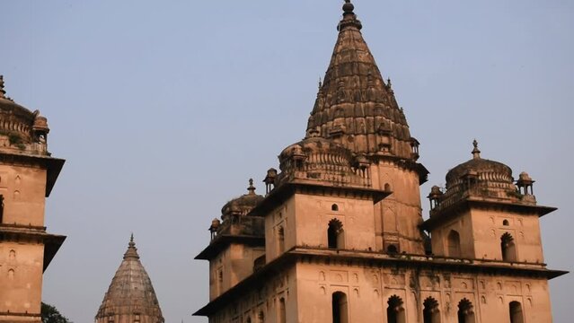 Morning View of Royal Cenotaphs Chhatris of Orchha, Madhya Pradesh, India, Orchha the lost city of India, Indian archaeological sites
