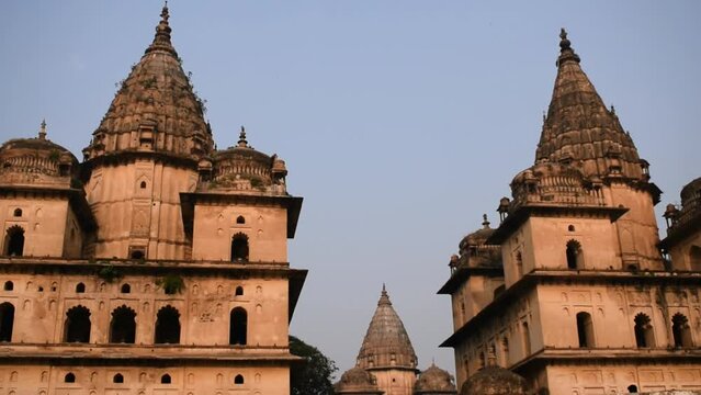 Morning View of Royal Cenotaphs Chhatris of Orchha, Madhya Pradesh, India, Orchha the lost city of India, Indian archaeological sites