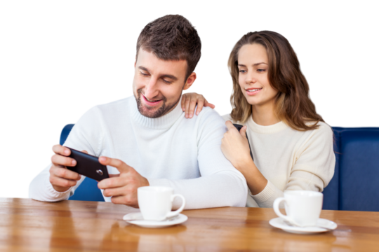 Couple taking photo of themselves with a smartphone