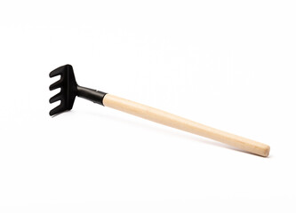 Garden tools isolated on white background. Garden rakes.