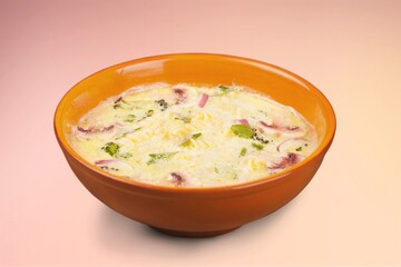 Tasty fresh hot soup dish in a bowl