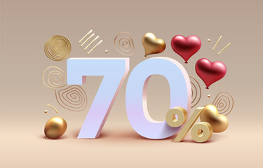 Mega sale special offer, Stage podium percent 70, Stage Podium heart golden balloon, Decor element background. Vector