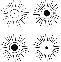 The Sun Vector Black and White SVG Line Art Illustration, Celestial designs, boho vector, bohemian print for shirt. Astrology, Mystical, Sacred Clipart. SVG Cricut File 