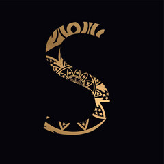 Laser cutting English letter S. Art deco vector illustration design. Pattern for printing, engraving, paper cut. Luxury royal design.