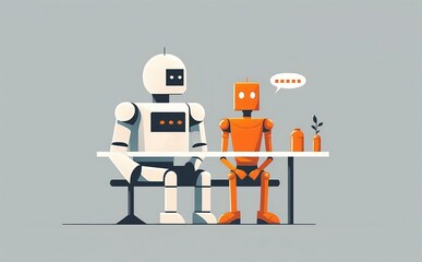 Obraz na płótnie Canvas Two robots chatting. Generative AI technology.