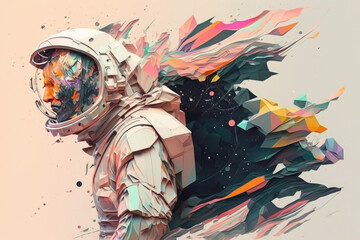 Generative AI pastel colour abstract shapes when combined together makes a astronaut
