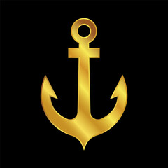 anchor icon, gold anchor vector logo template