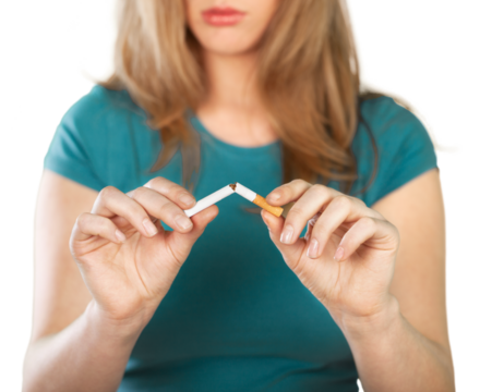 A woman breaking a cigarette, Stop smoking concept