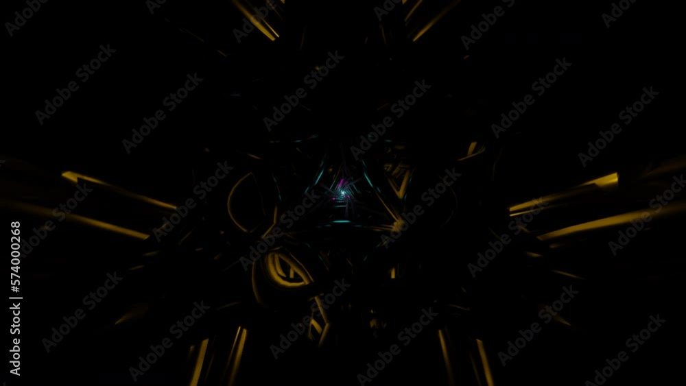 Poster sci-fi infinite tunnel with multicolor flashing neon lights.