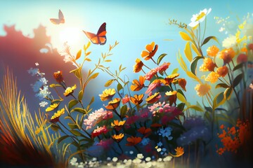 Naklejka na ściany i meble Colorful Summer Spring Flower background. Created with Generative AI Technology