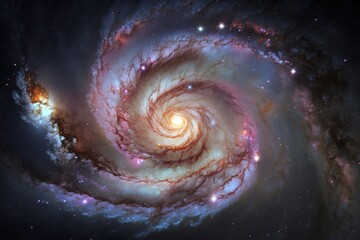 space background features a stunning view of a spiral galaxy with beautiful, vibrant colors. - generative ai