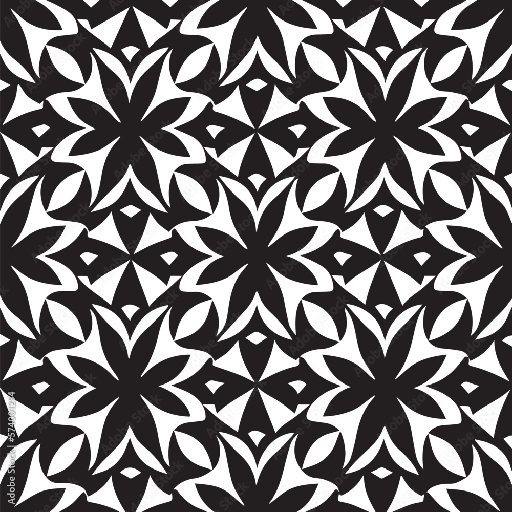 Poster the geometric shape of the tile repeats in a monochrome pattern, creating a mesmerizing silhouette o