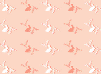 Banner with white rabbit with easter eggs and a typography that says happy easter with pastel colors, pattern 