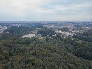 Drone photography of forest and city landscape