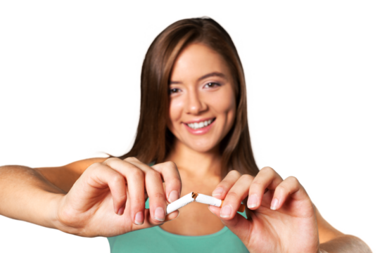Portrait of a Young Woman Breaking Cigarette