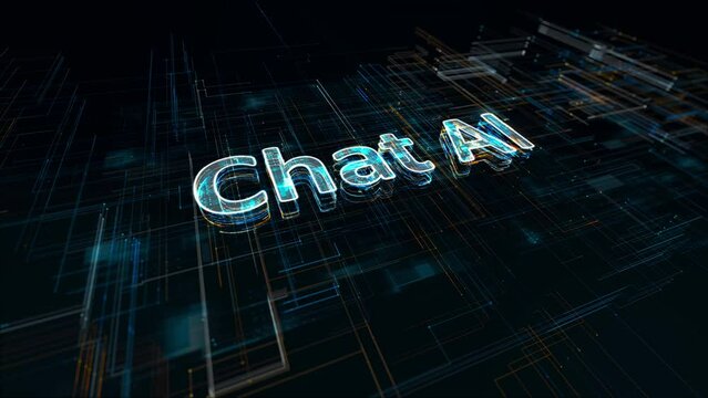 Motion graphics of Digital Chat AI letter with grid lines futuristic is a machine learning smartbot artificial intelligence chatbot technology and ai automatic answer on abstract background