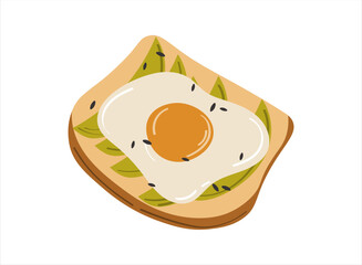 Avocado toast. Hand drawn vector illustration isolated on white. Healthy wholesome breakfast. 