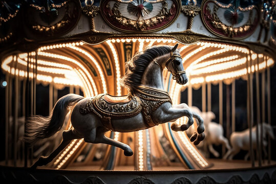 fantasy magical carousel most amazing intricate carousel in the world fairy lights tiny pixies flying in the air,generative ai.