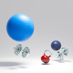 fitness equipment on a grey background.