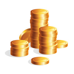 Gold coins stack. Money coins icon design business concept. Illustration on a transparent or white background. 
