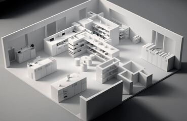 Generative AI of Isometric concept illustration of isometric business office plan.Architects office,bank offices,safe,furnished