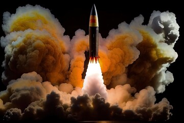 Intercontinental ballistic Missile launch, war, ICBM missile. Generative AI technology