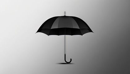  a black umbrella with a black handle on a gray background with a shadow on the ground and a shadow on the wall behind it,.  generative ai