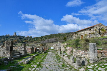 Fototapeta na wymiar The street of Velia, an ancient Greco-Roman city in the Salerno province, Campania state.