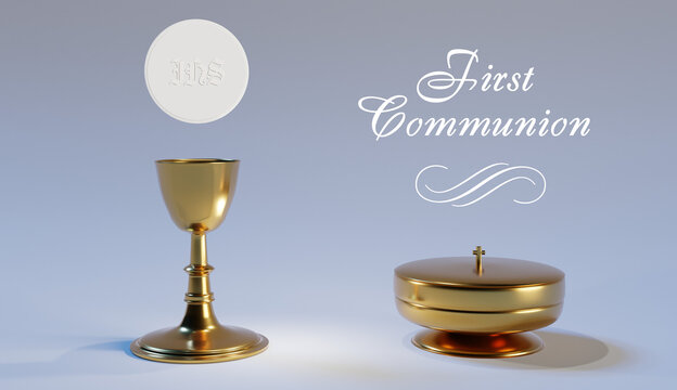 First Communion Imagery with Chalice,  Host, Ciborium