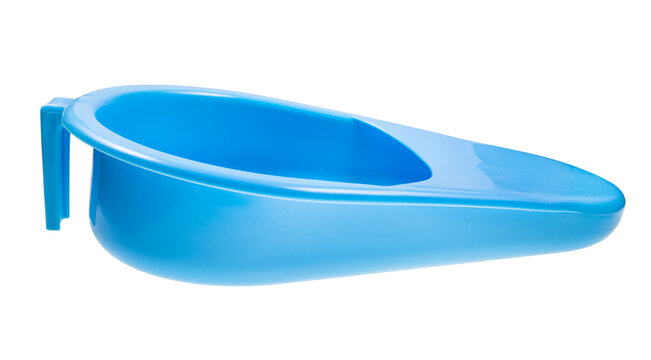 side view of open blue fracture bedpan isolated on white background