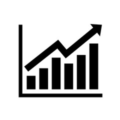 Chart graph. Black Icon graph growth with arrow isolated on white background. Hologram positive percentage. Growth direction design business management concept. Analysis pie chart. Vector illustration